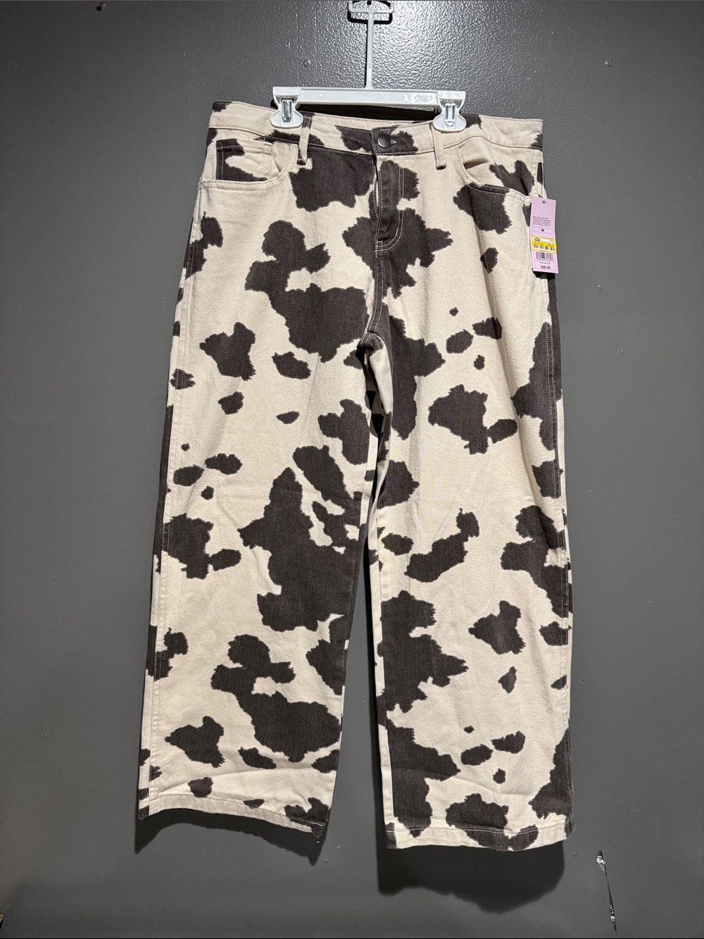 wild fable Black & Cream Cow-Print Wide Leg Jeans